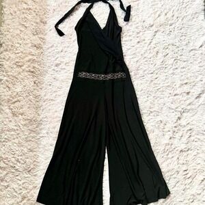 Vintage Y2K Whimsical Goucho Wide Leg Halter Jumpsuit Womens M Witchy Retro Goth